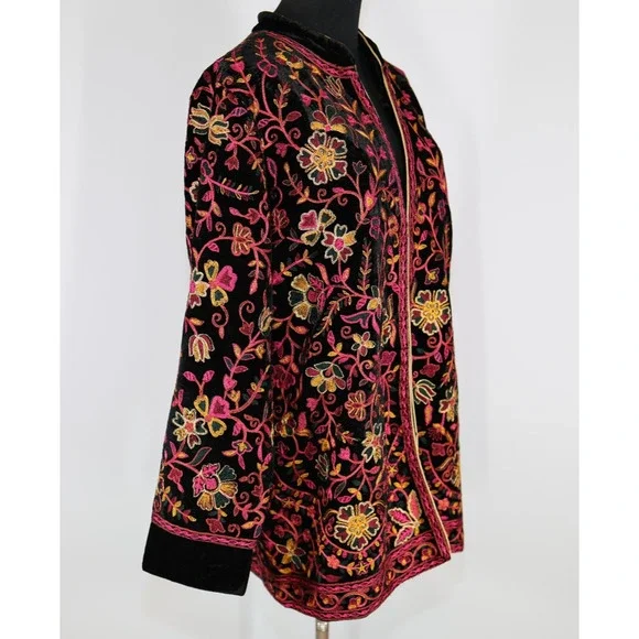 B0 SOFT SURROUNDINGS Astrid Velvet Floral Embroidered Jacket Size L $239 - Picture 3 of 6
